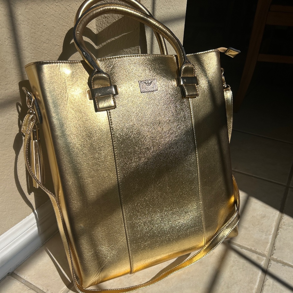 Giorgio Armani Gold Tote (Zips + Shoulder Strap)